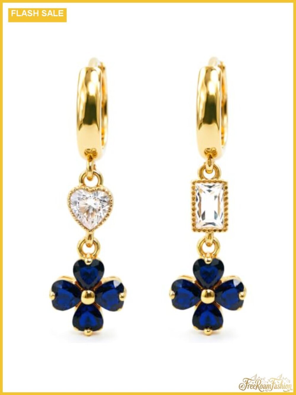 18K Gold Plated Four Leaf Clover Dangle Earrings Crystal Charm
